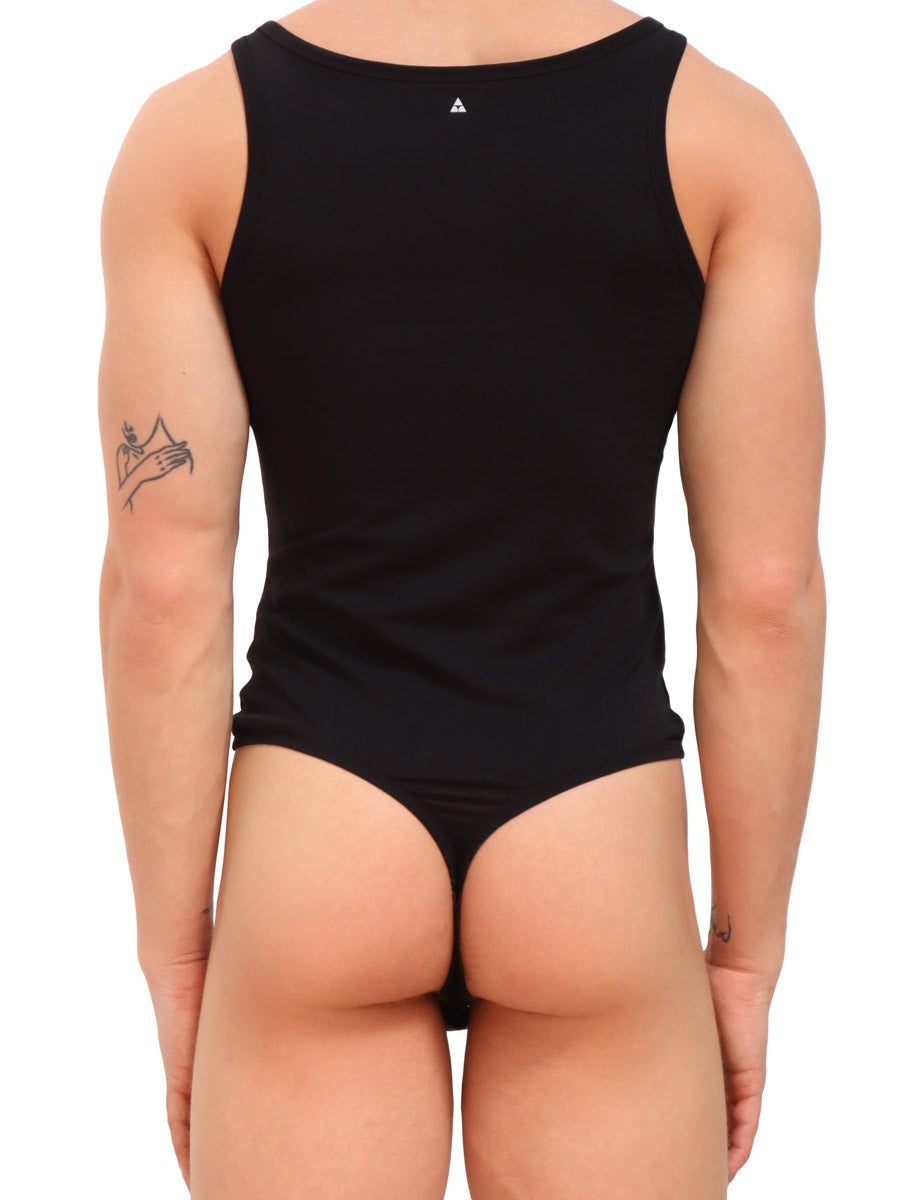 men's black cotton thong bodysuit - Body Aware