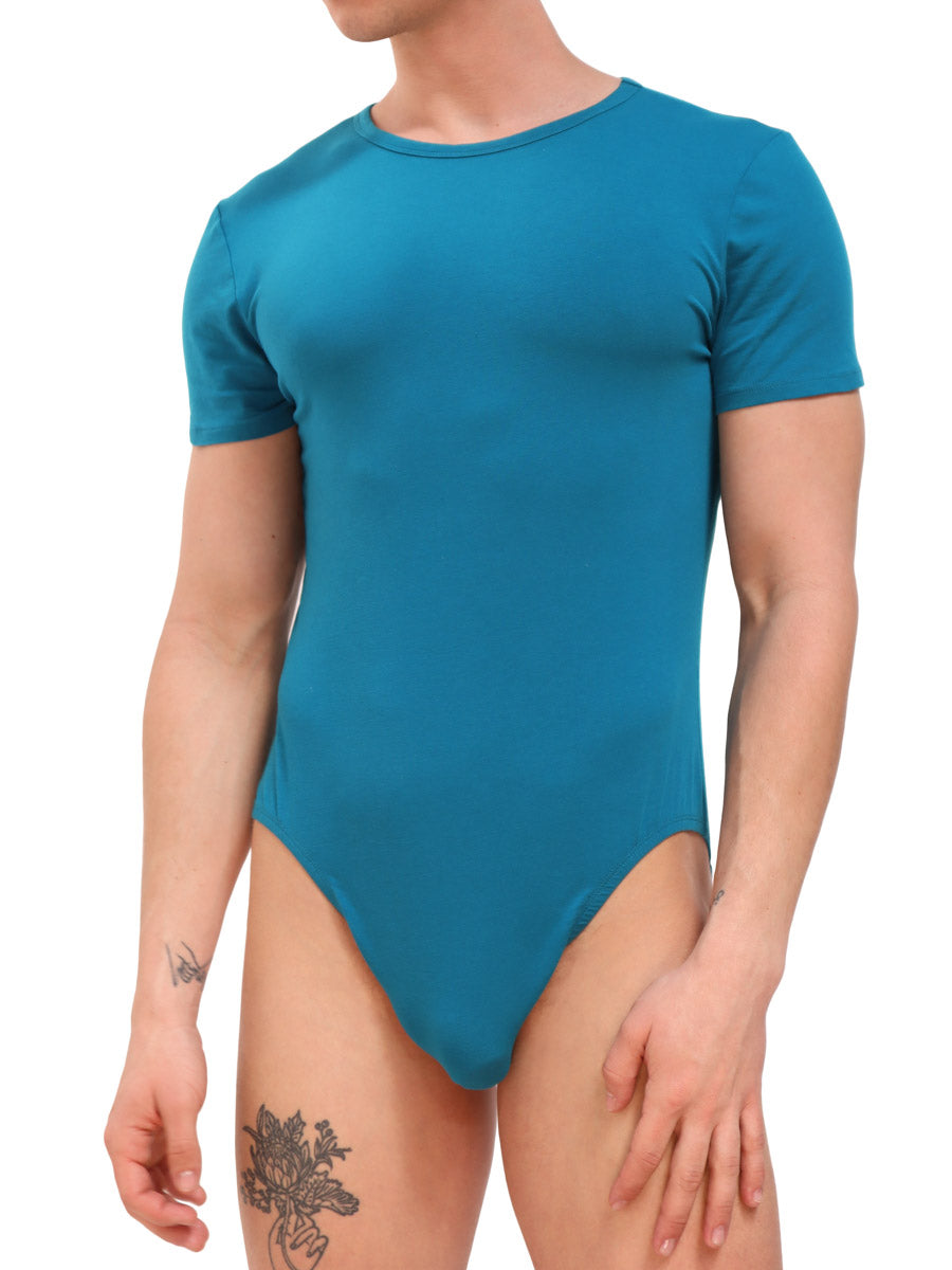 Men's Teal Short Sleeve Cotton Bodysuit - Body Aware