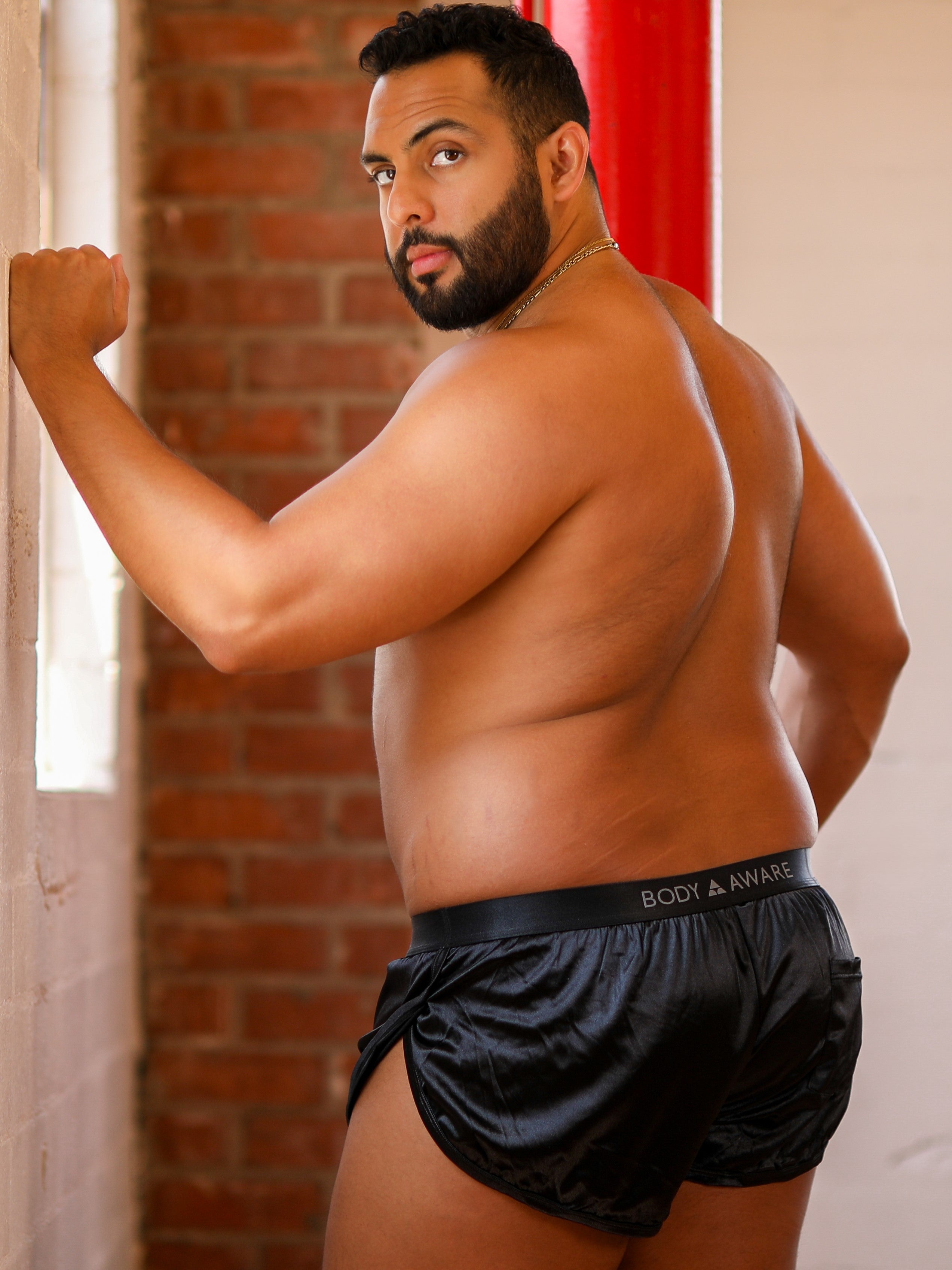 men's black satin track shorts - Body Aware