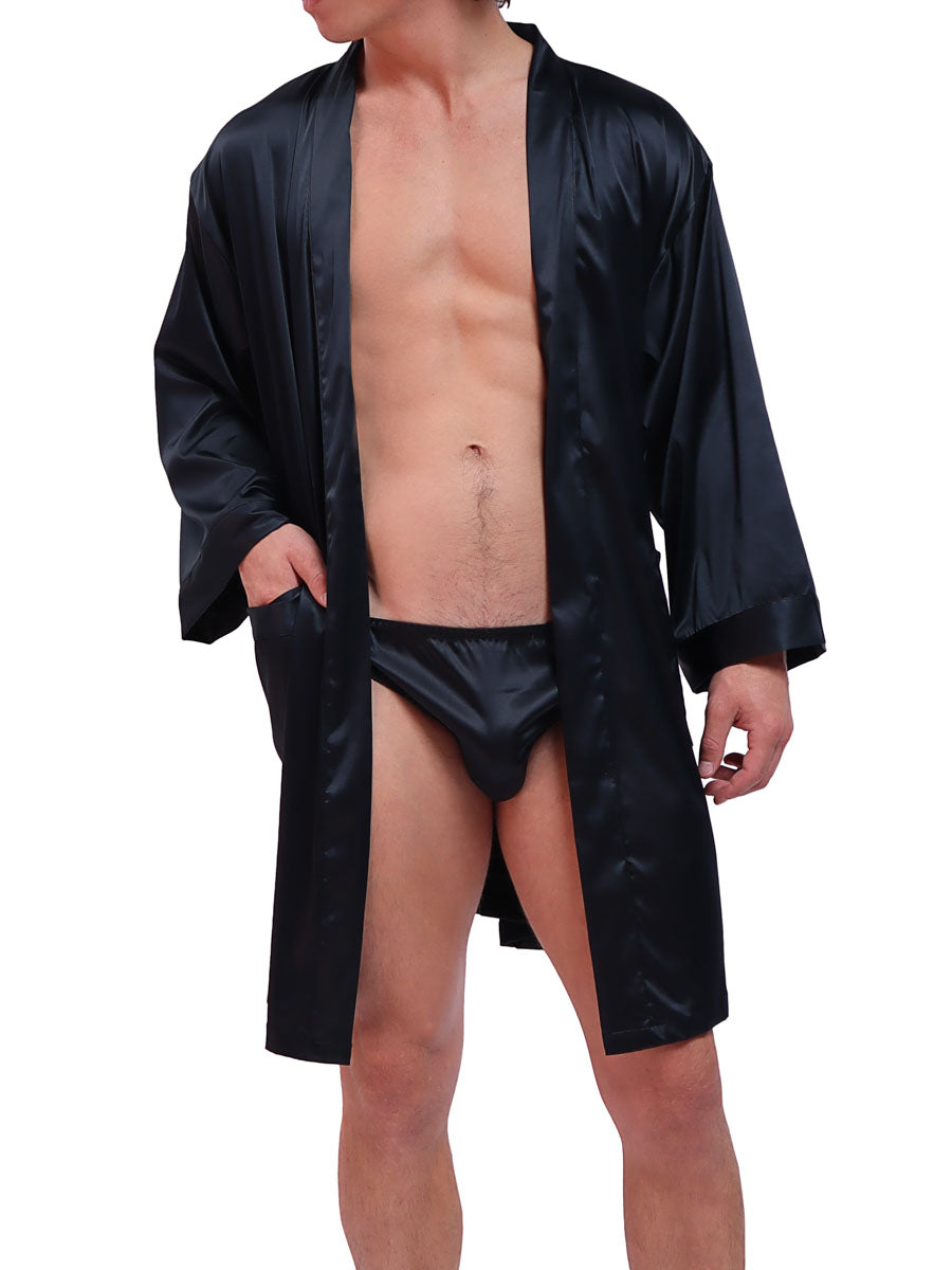 men's navy blue silk robe - Body Aware