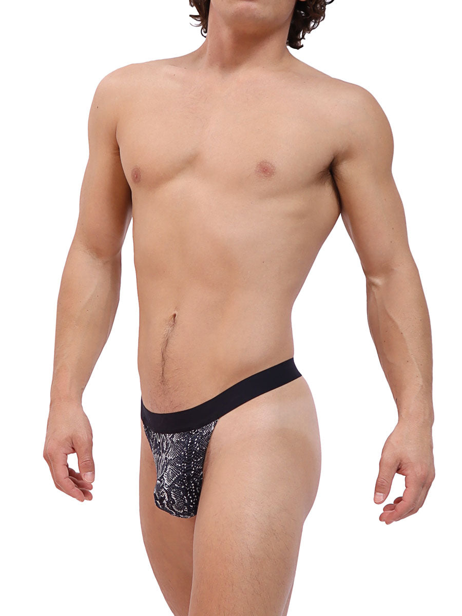 men's black snake print thong - Body Aware