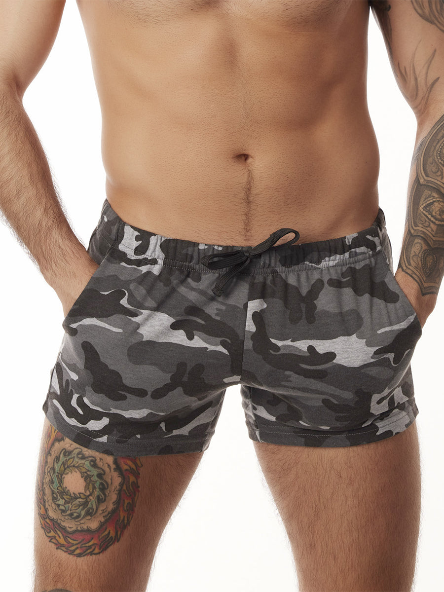 mens short black camo fleece shorts