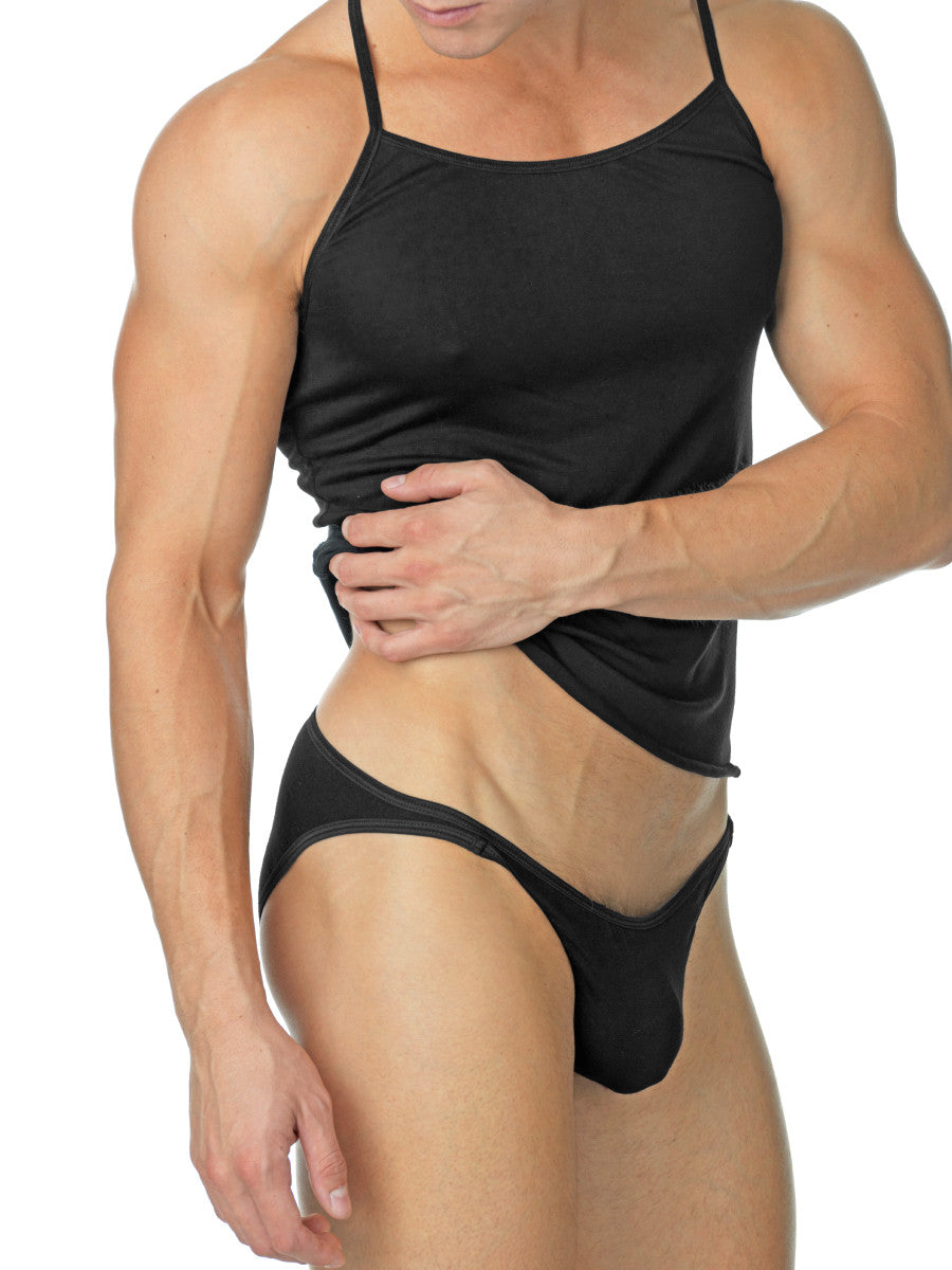Men's black spaghetti strap tank top