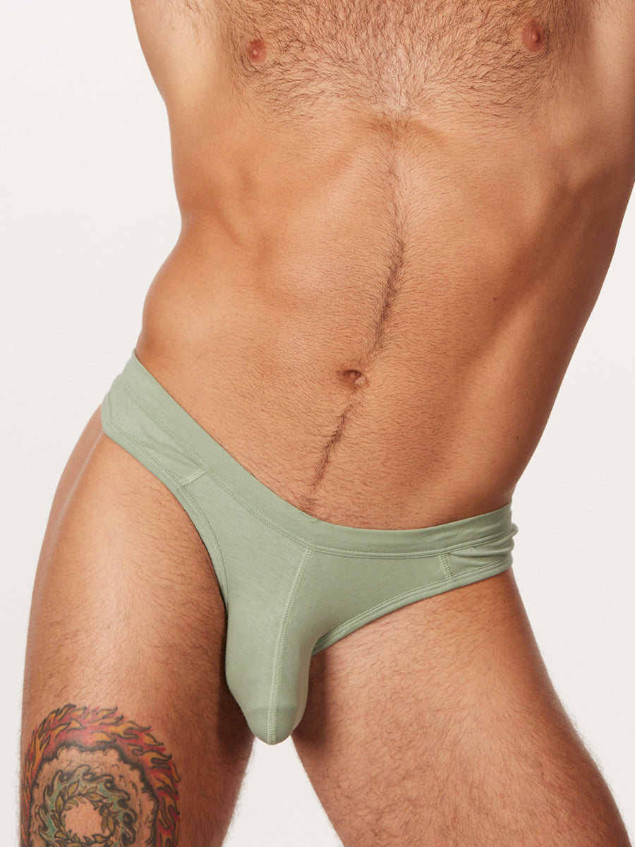 men's green cotton thong underwear