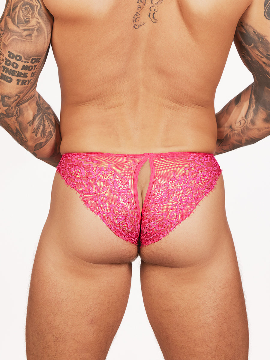 men's pink lace split briefs - Body Aware