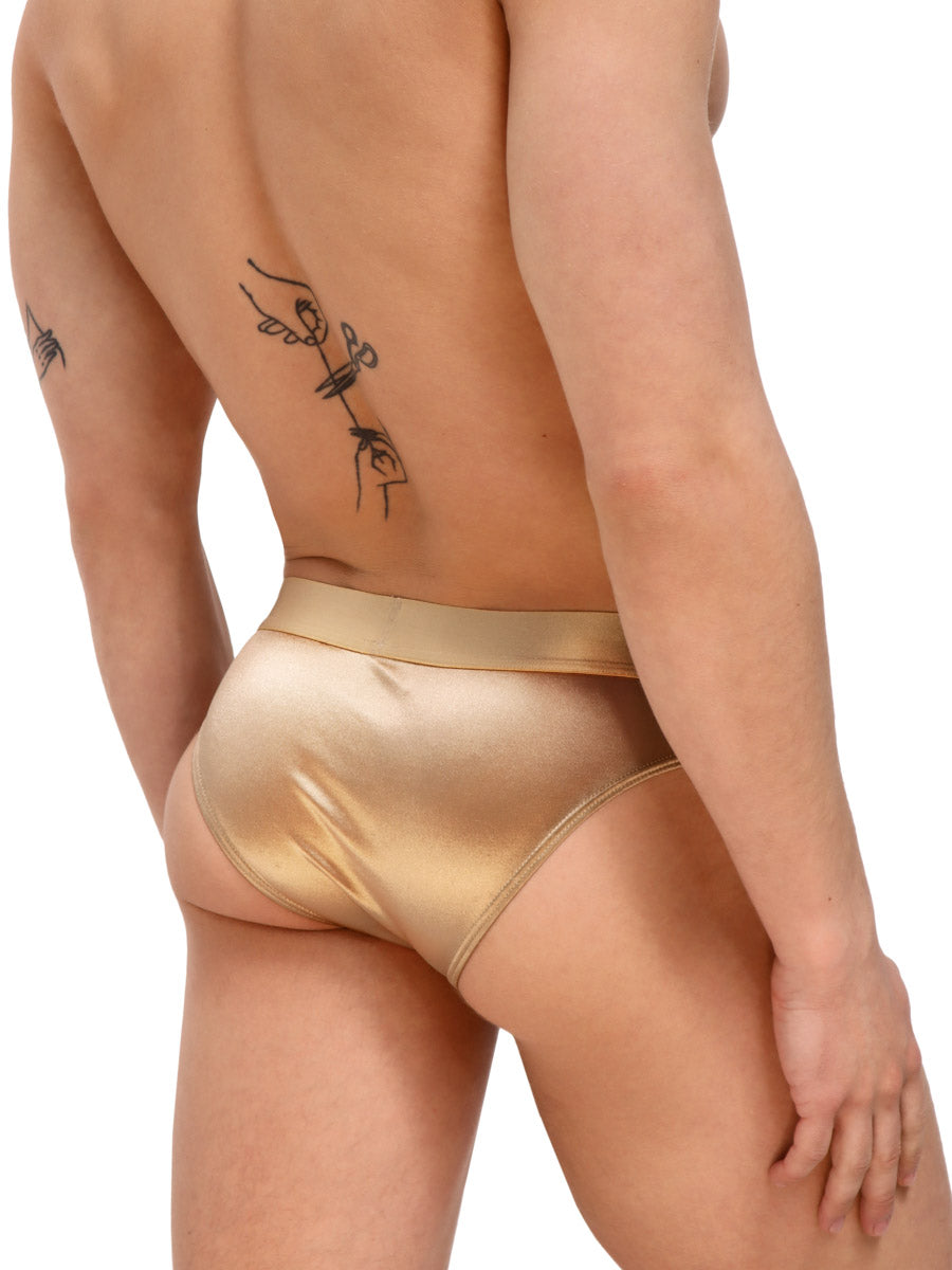 men's gold satin logo band briefs - Body Aware