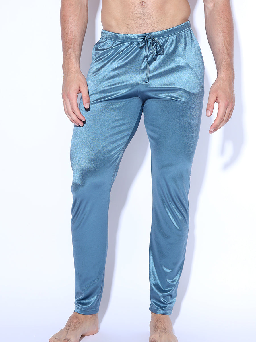 men's blue satin sleep pants - Body Aware