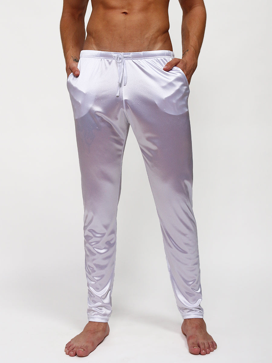 men's white satin sleep pants - Body Aware