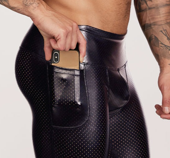 men's black pleather leggings - Body Aware