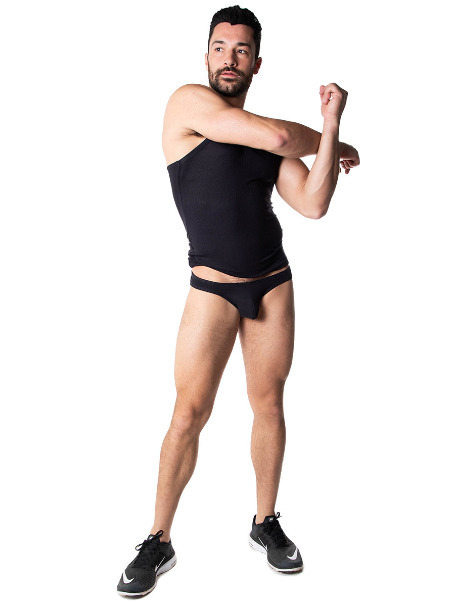 men's black ribbed tank top - Body Aware