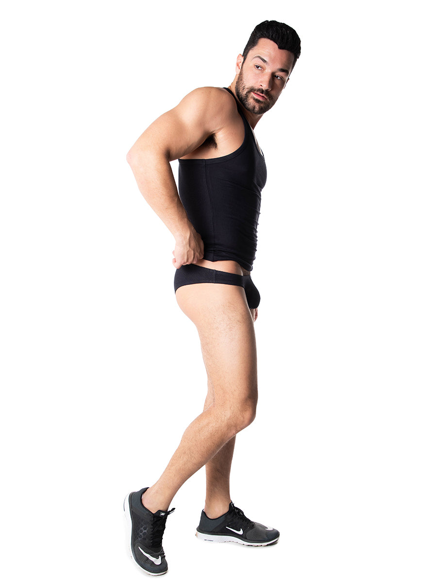 men's black ribbed tank top - Body Aware