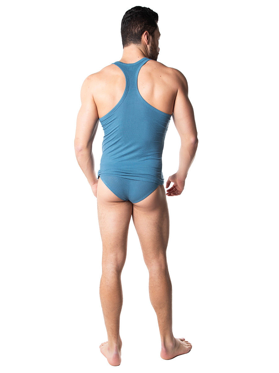 men's blue soft ribbed tank top -Body Aware