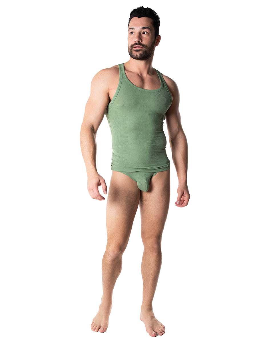 men's green ribbed tank top - Body Aware