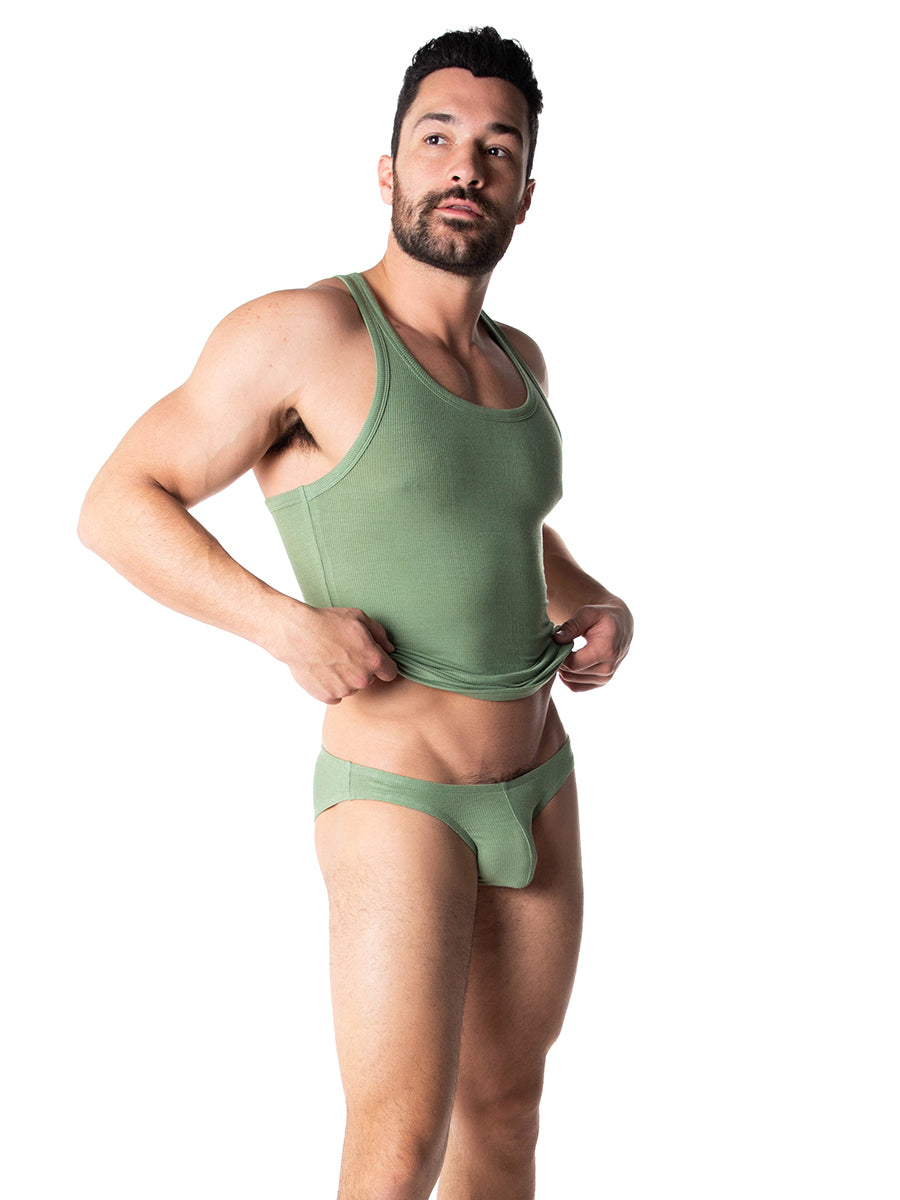 men's green ribbed tank top - Body Aware