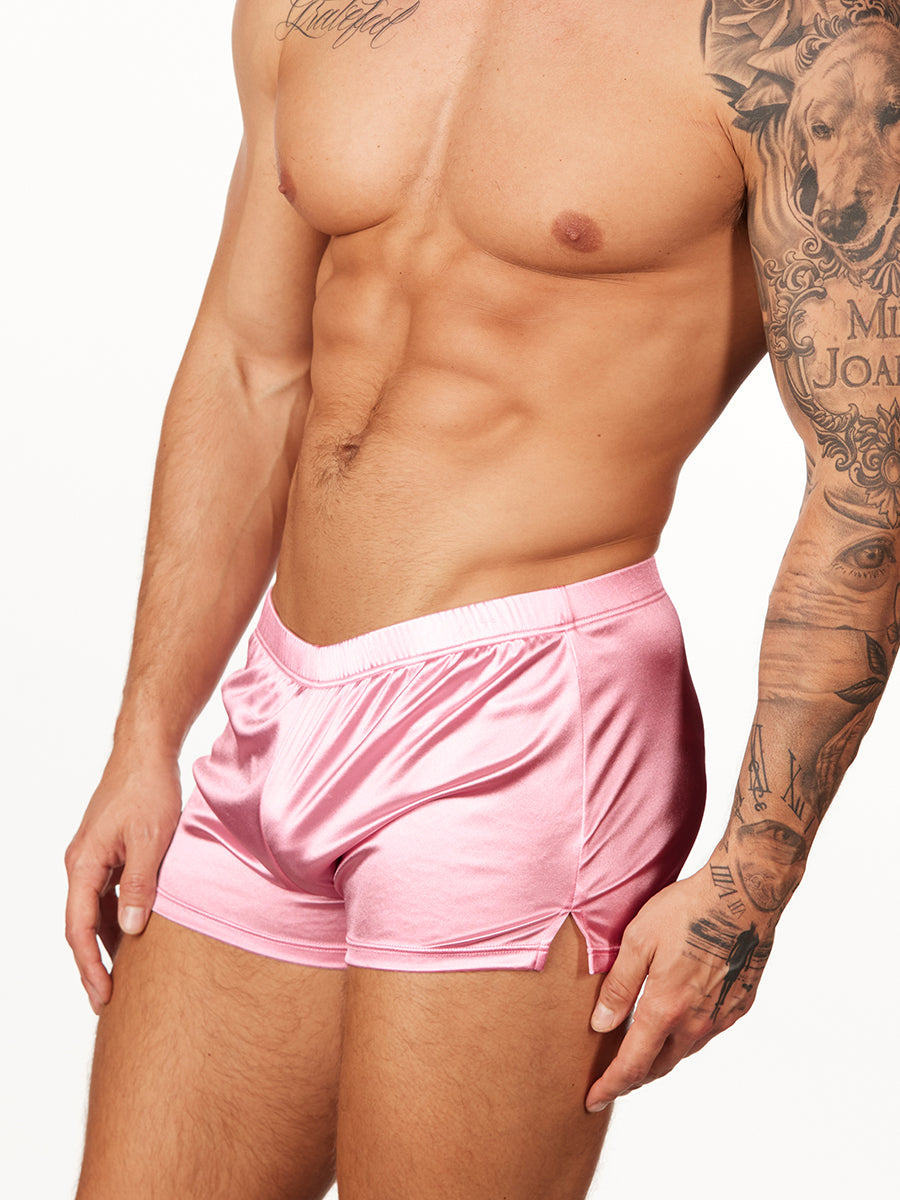 pink satin shorts