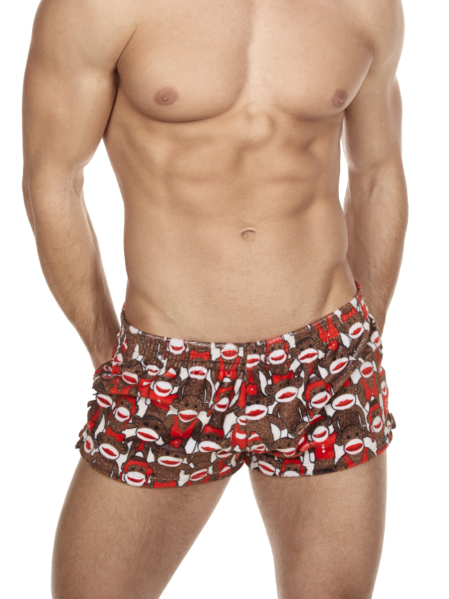 Men's fleece sock monkey pattern boxer shorts