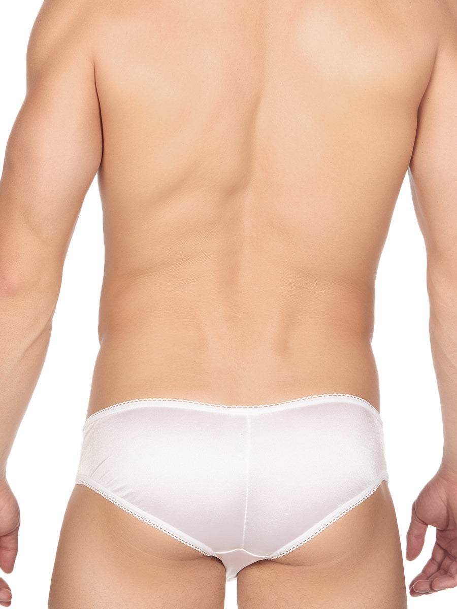 Men's White Satin and Lace Briefs