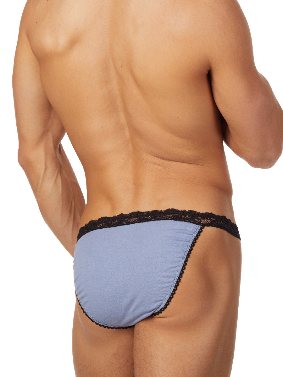 Men's blue soft lace and rayon tanga panties