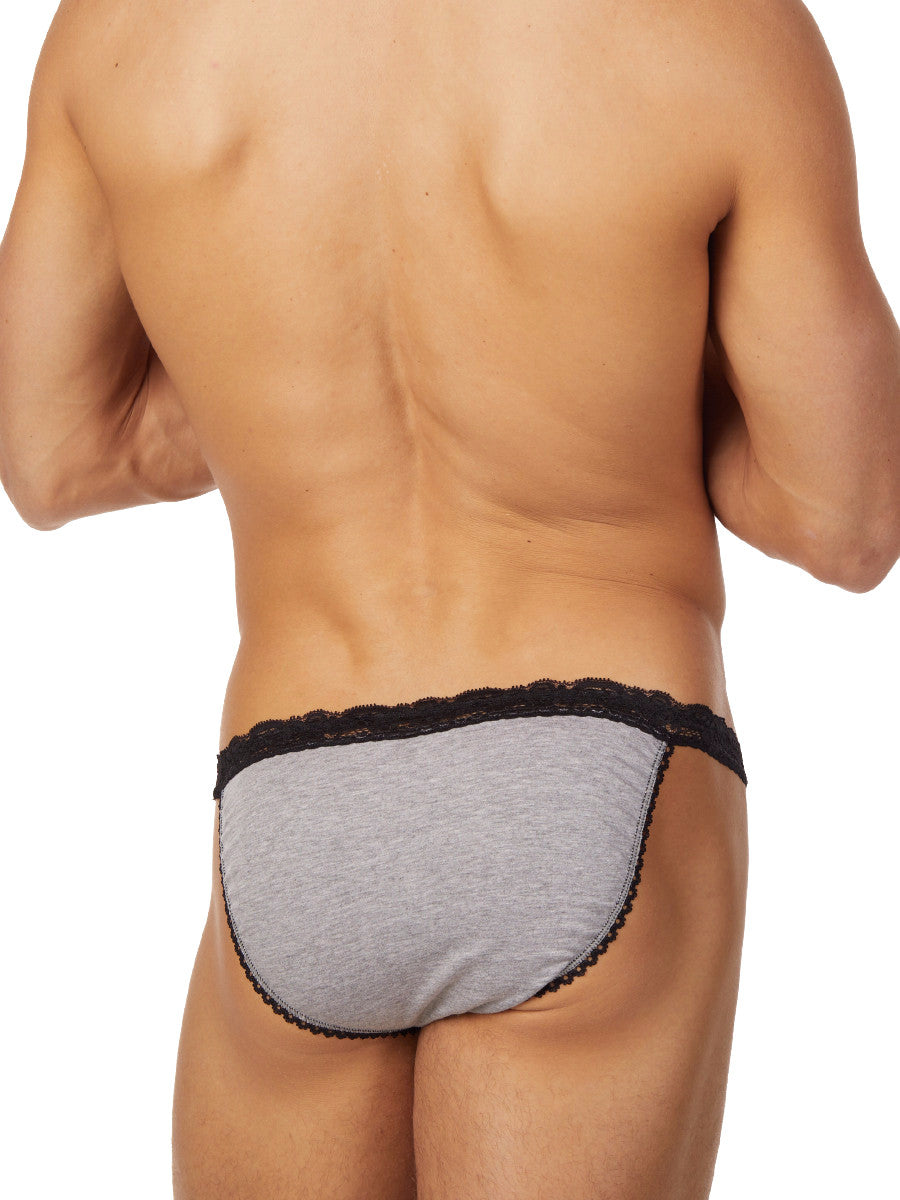 Men's grey soft lace and rayon tanga panties