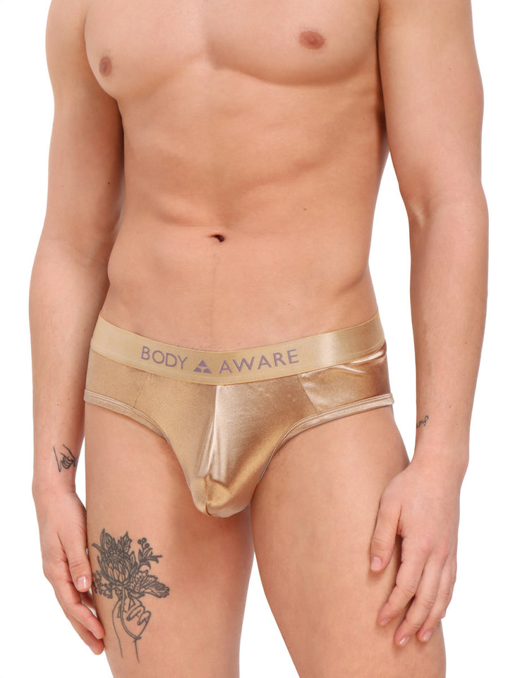 men's gold satin jock strap - Body Aware