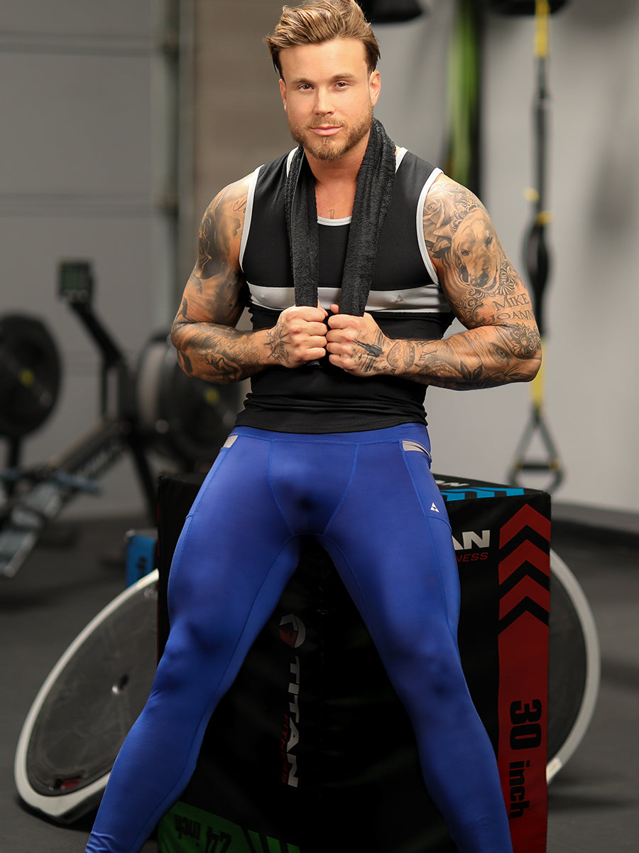 men's navy blue athletic leggings - Body Aware