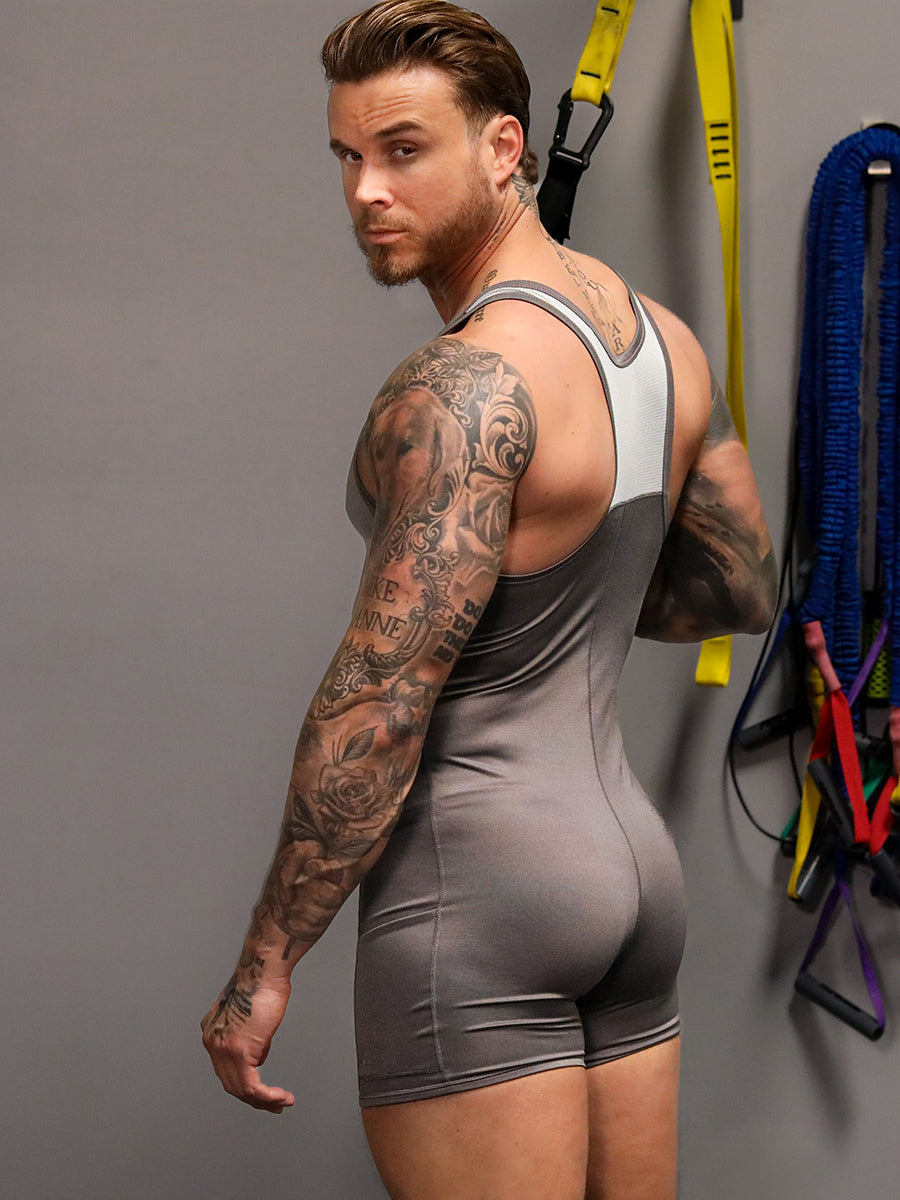 men's grey athletic bodysuit - Body Aware