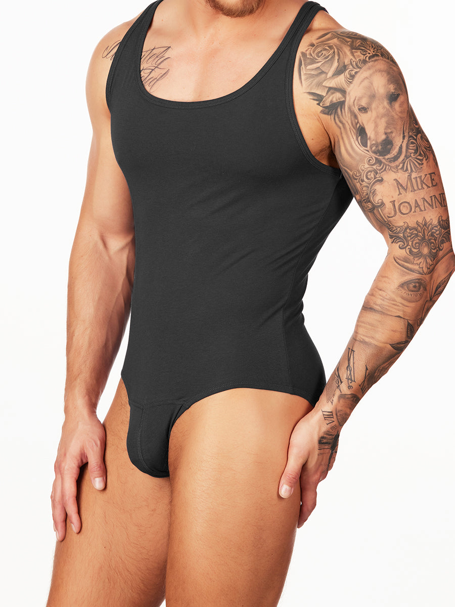 Men's Black Organic Cotton Full Back Bodysuit - XDress