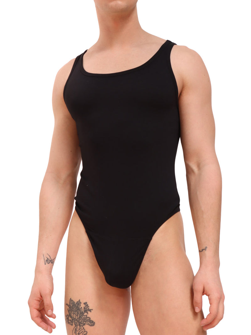 men's black cotton thong bodysuit - Body Aware
