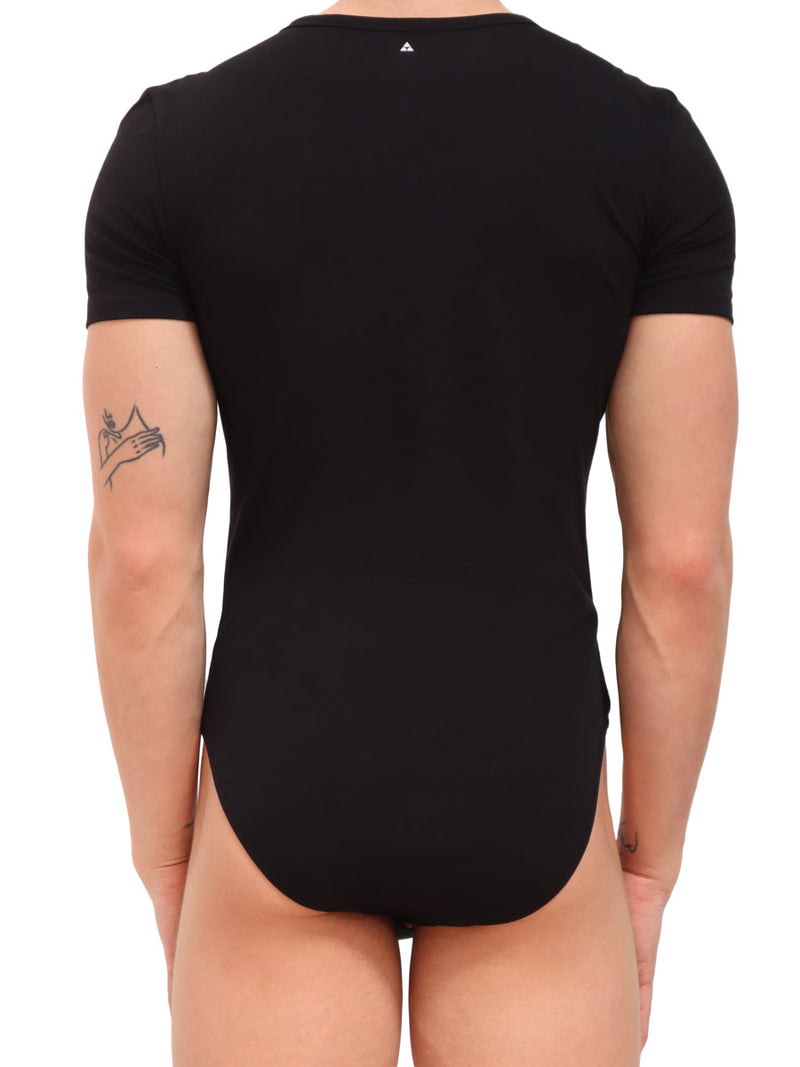 men's black cotton short sleeved bodysuit - Body Aware