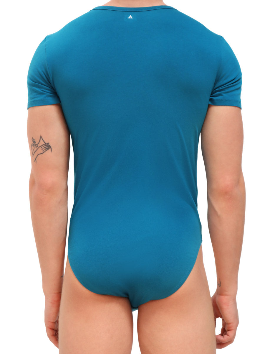 men's blue short sleeved cotton bodysuit - Body Aware
