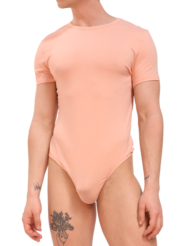 men's pink cotton thong bodysuit - Body Aware