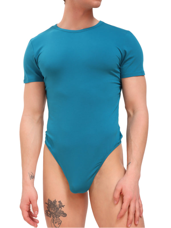 men's blue cotton thong bodysuit - Body Aware