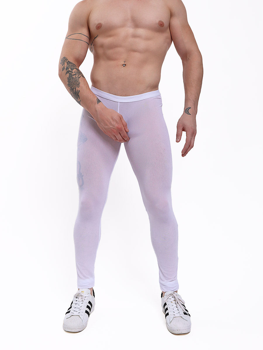 Men's White Mesh See-Through Leggings - Erotic Underwear - Body Aware