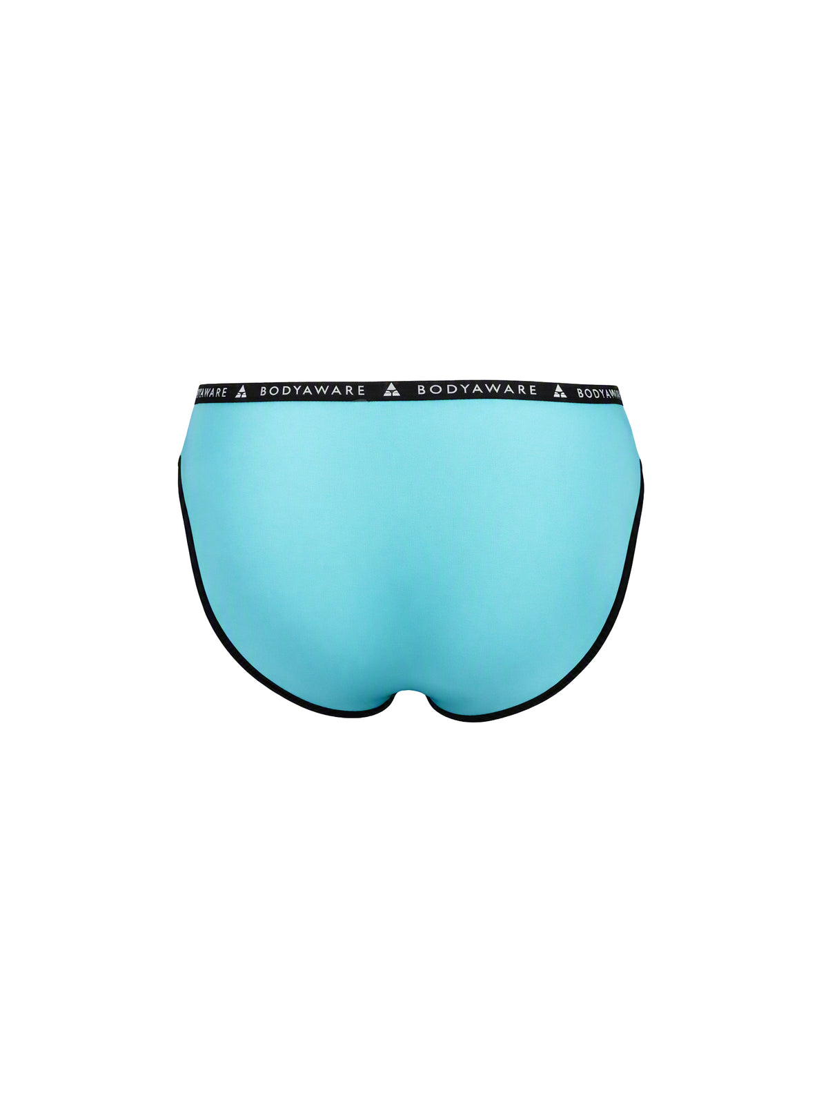 Rear view of light blue men's briefs on a plain white background.