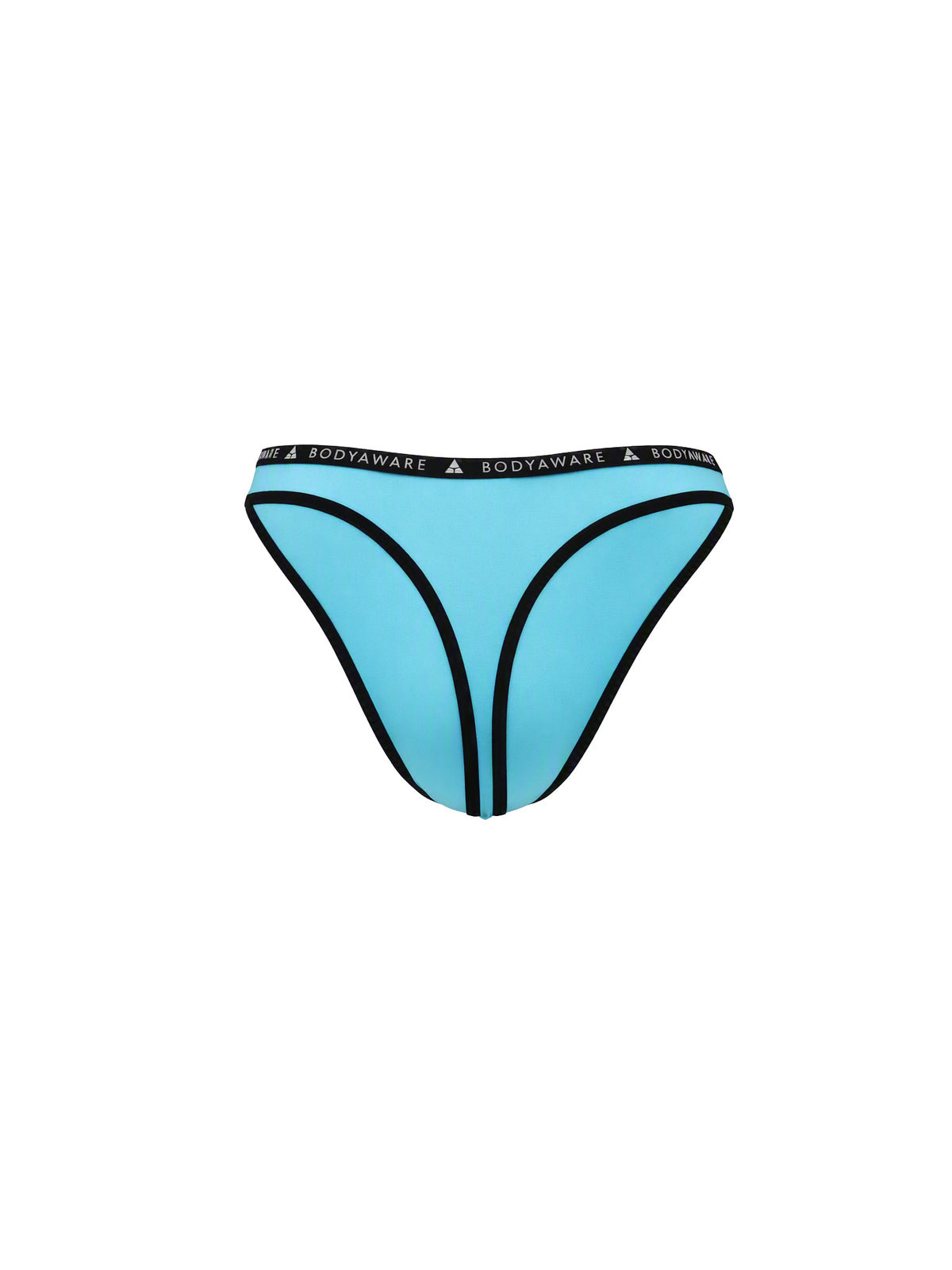 Rear view of a light blue men's thong on a plain white background.