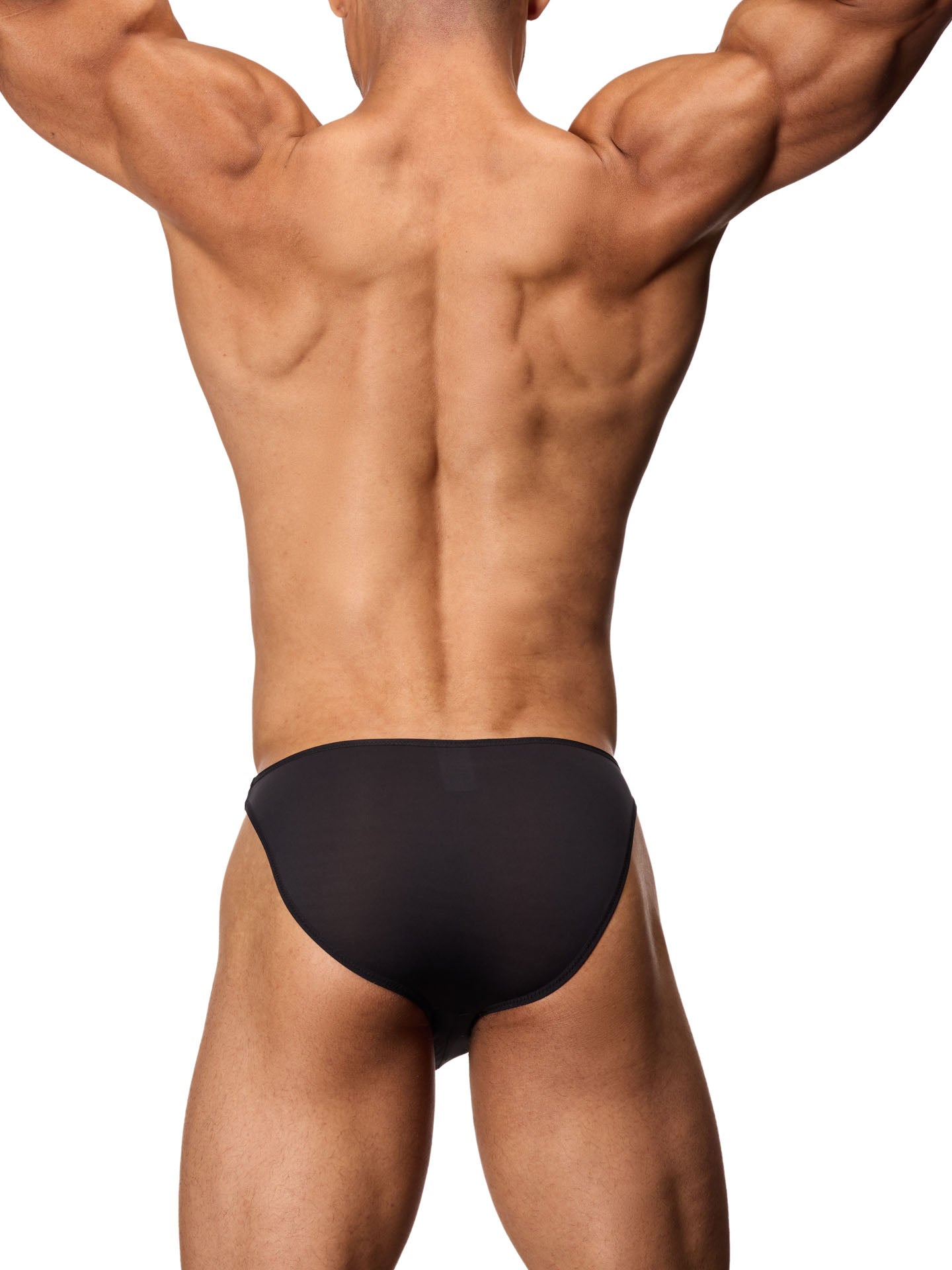 Rear view of a male model wearing a black Body Aware brief