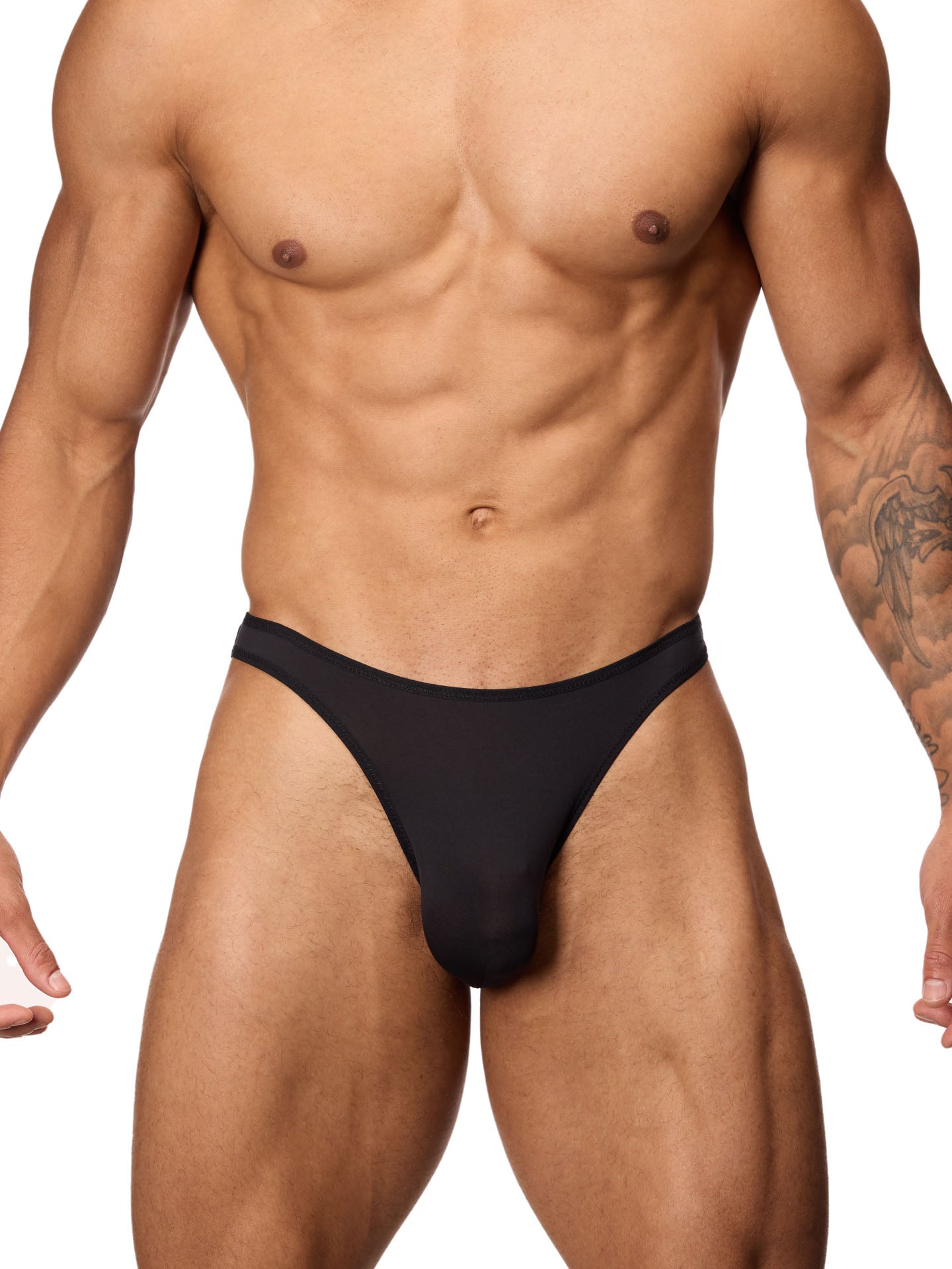 Front view of a male model wearing a black Body Aware brief