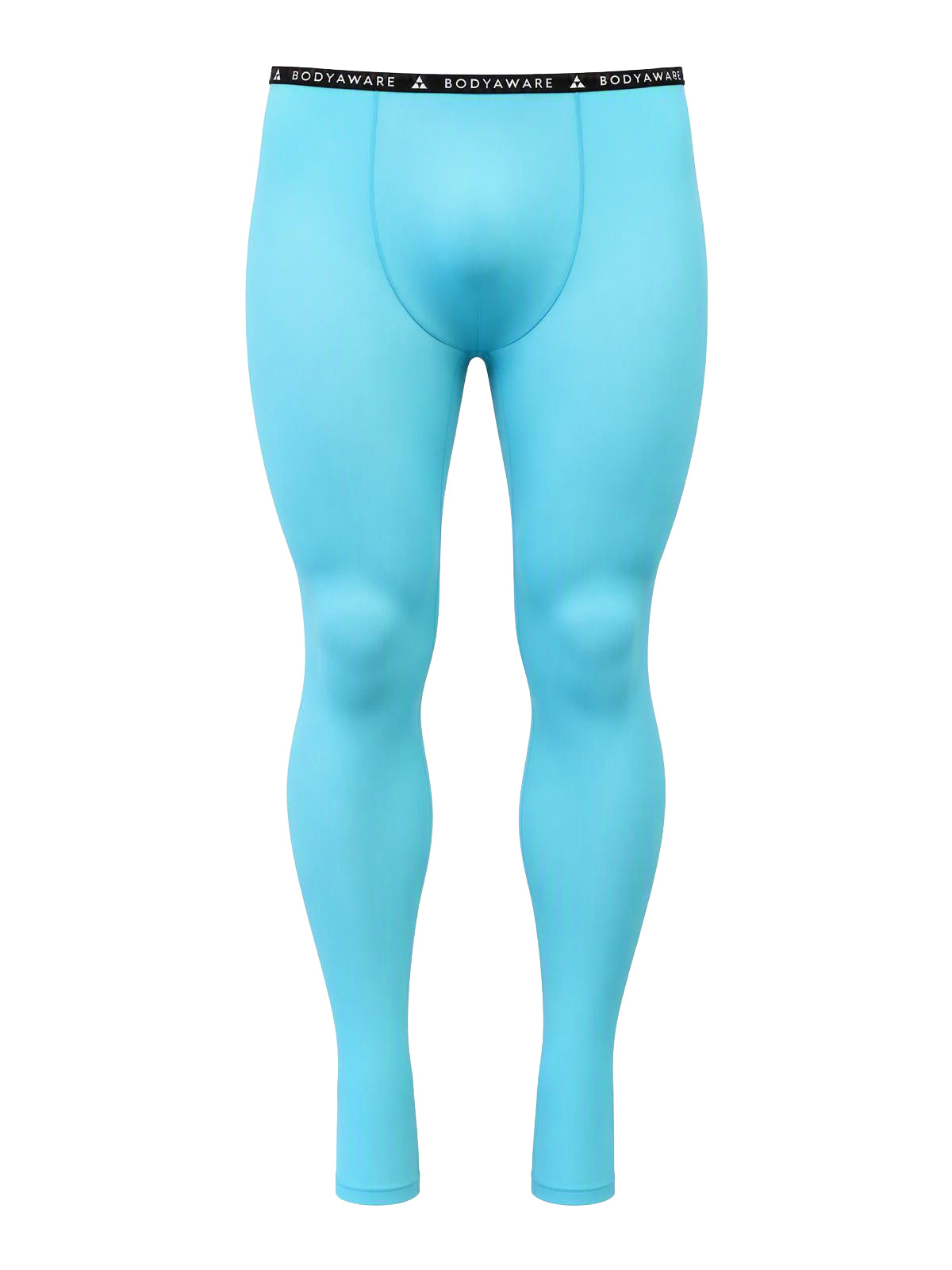 Front view of light blue men's leggings on a plain white background.