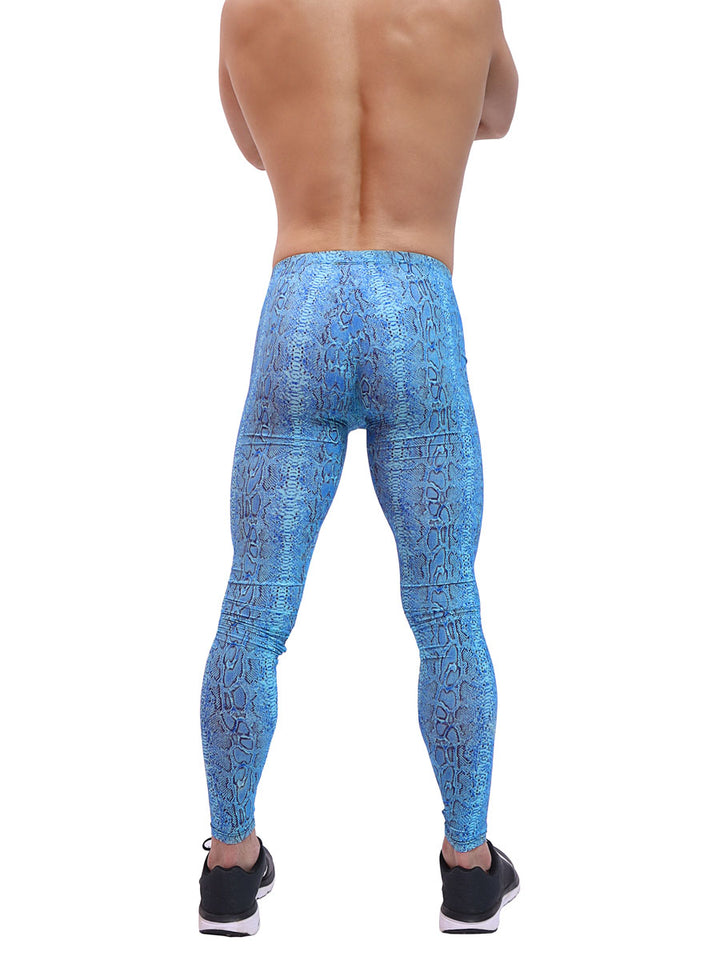men's blue snakeskin print leggings - Body Aware