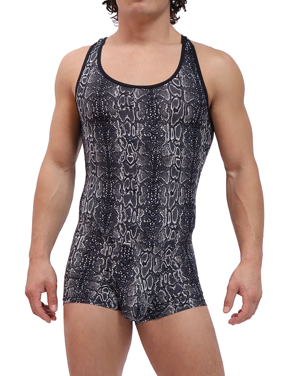 men's black snakeskin print bodysuit - Body Aware
