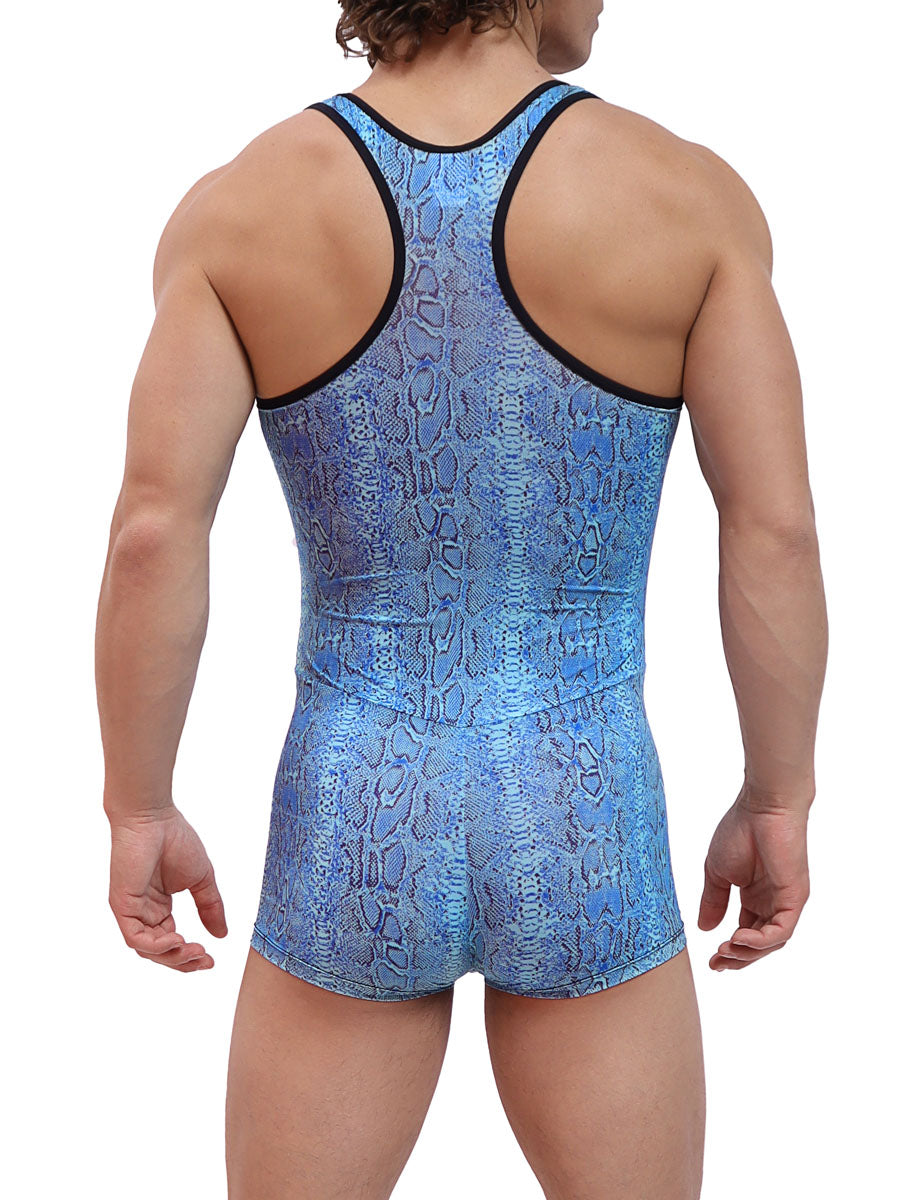 men's blue snakeskin print bodysuit - Body Aware