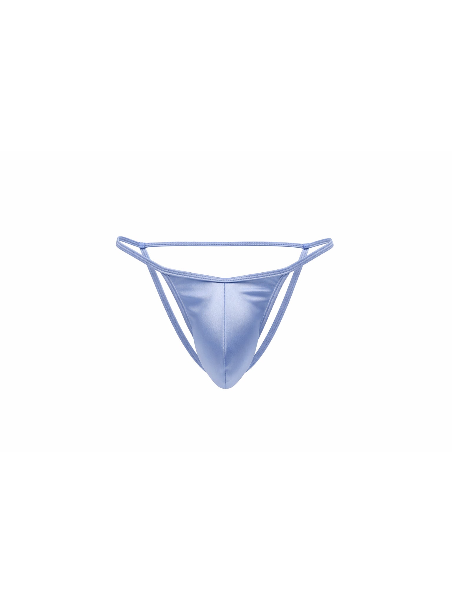 A light blue satin thong shown against a plain white background.