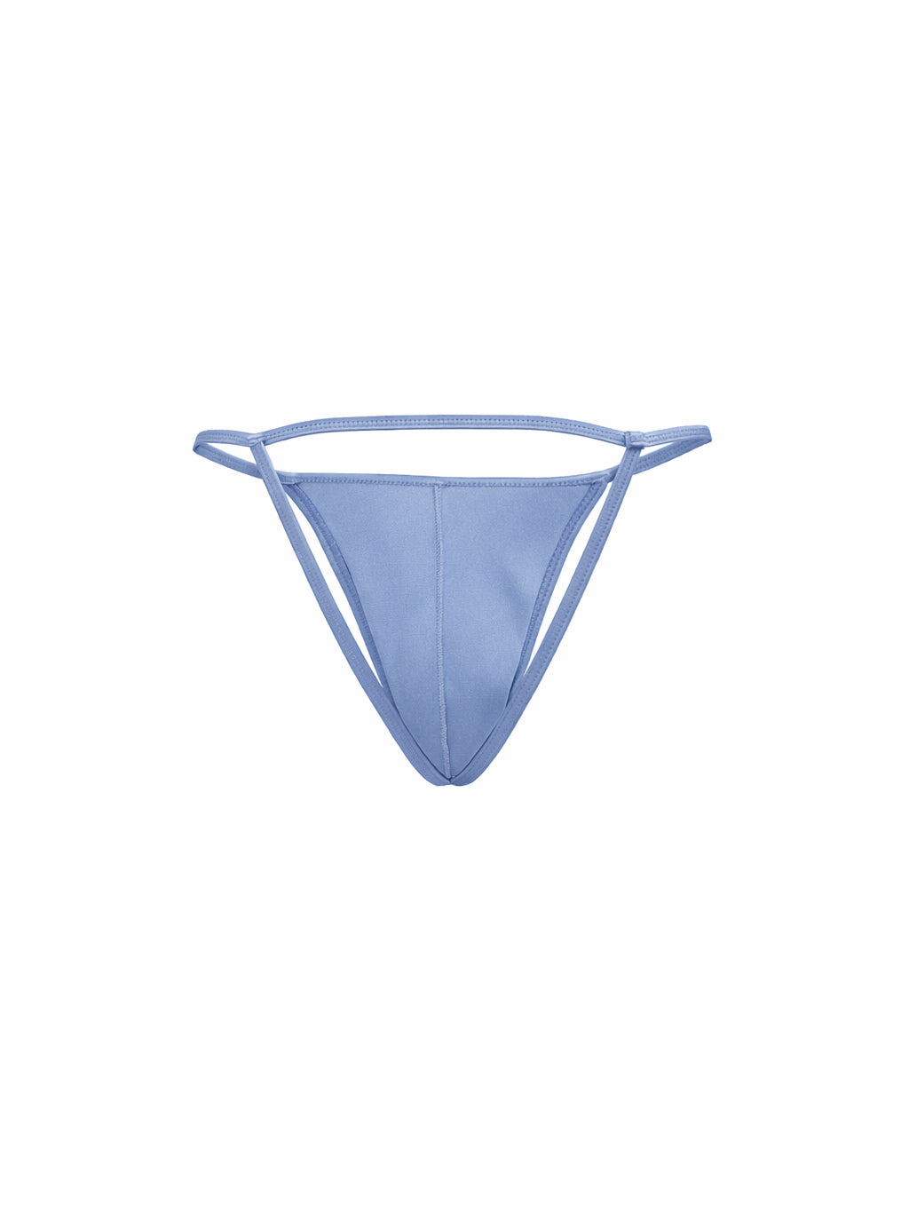 A light blue satin thong, shown against a plain white background.
