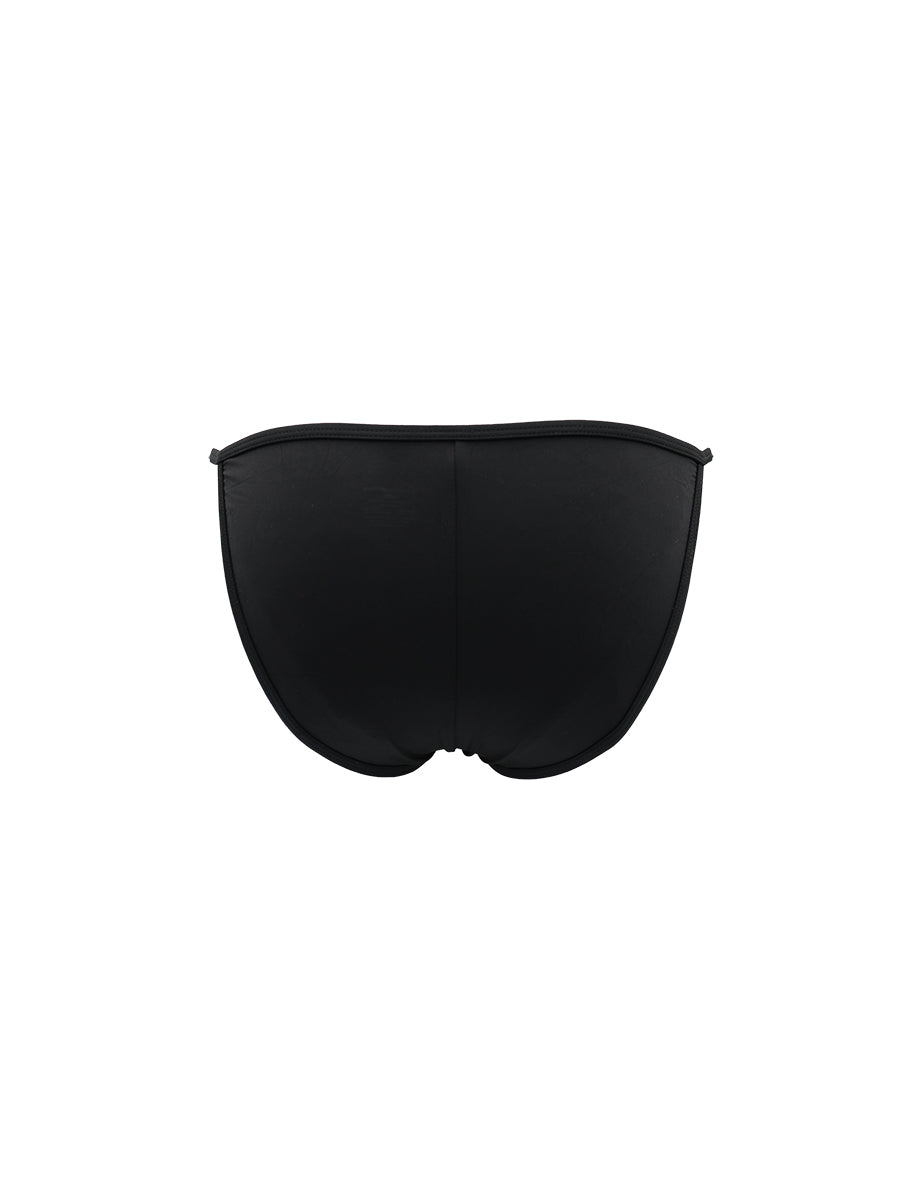 Black men's briefs on a white background.