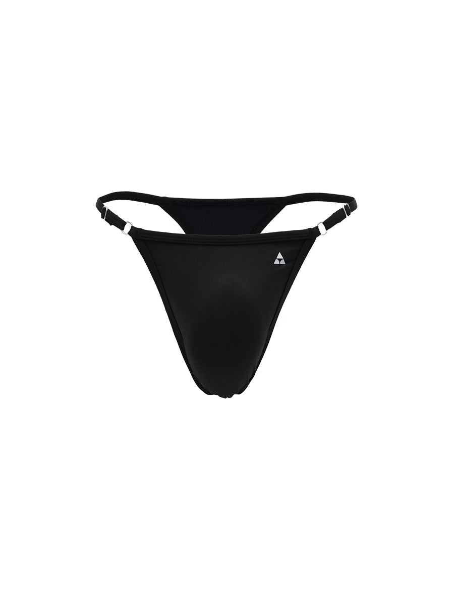 Black men's thong underwear on a white background