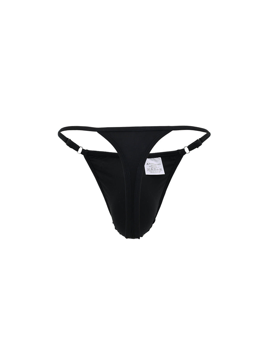 Black men's thong underwear on a white background