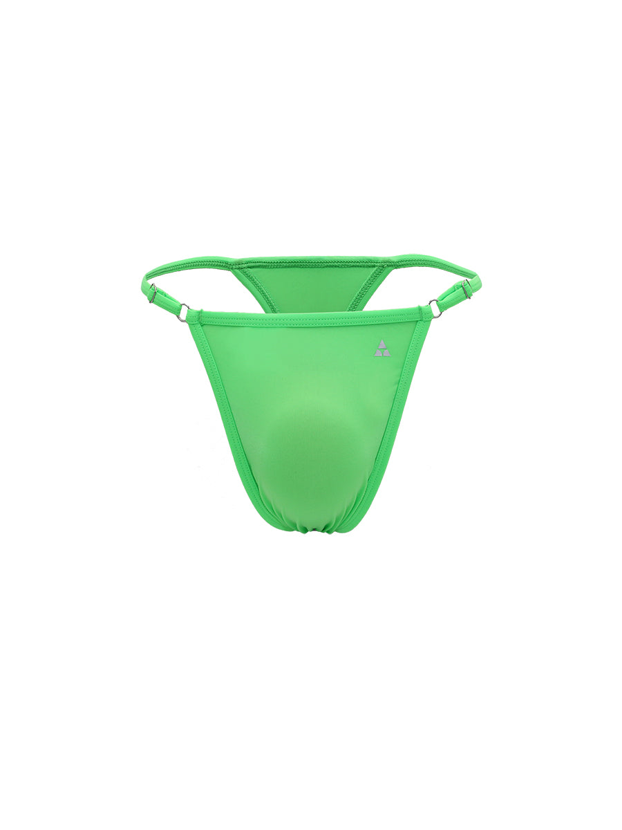 Lime green men's thong on a white background.