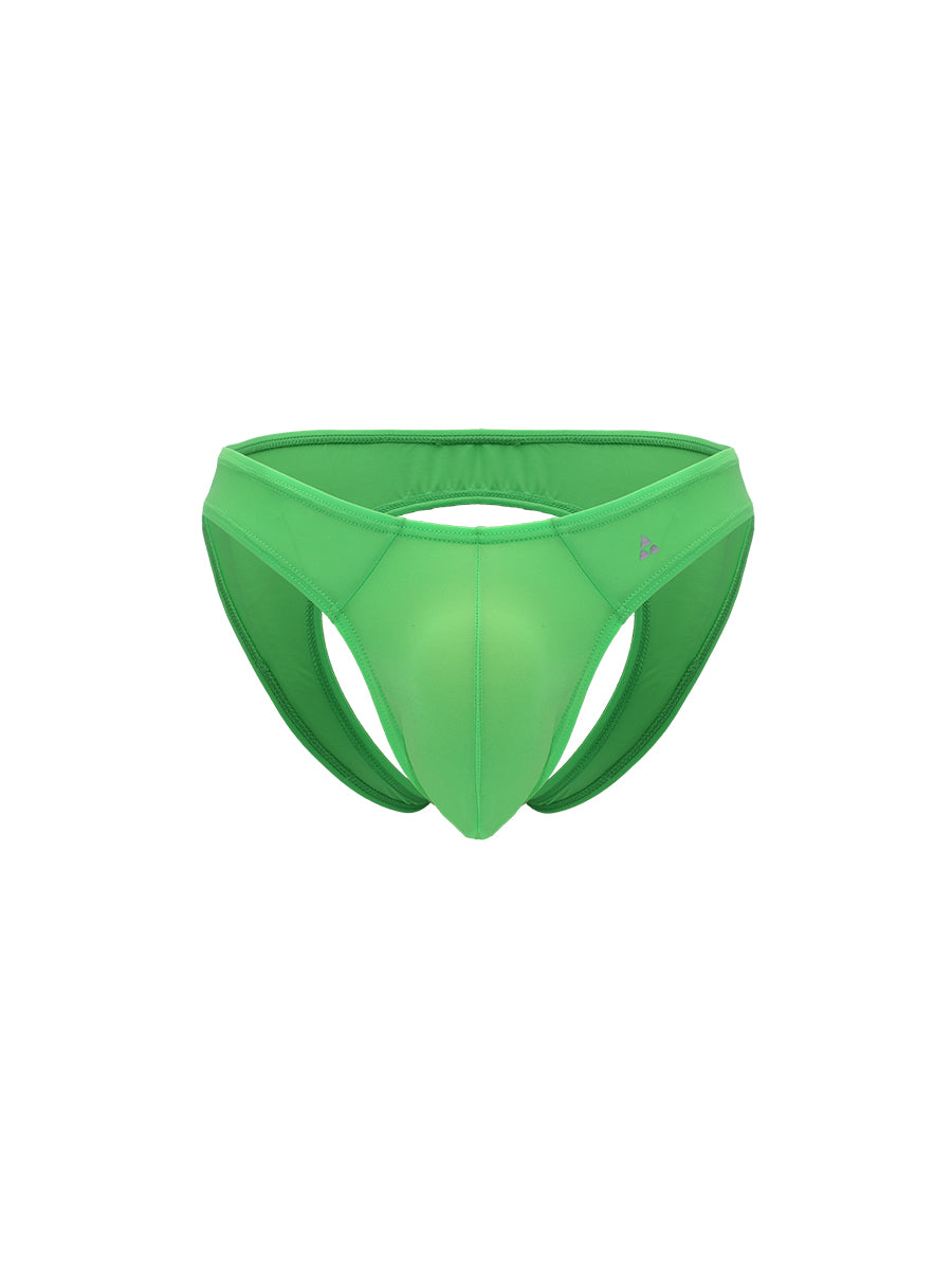 Green men's jock underwear on a white background