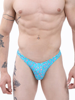 men's blue floral print bikini briefs - Body Aware