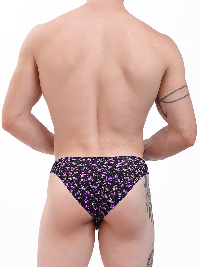men's purple floral print brief - Body Aware
